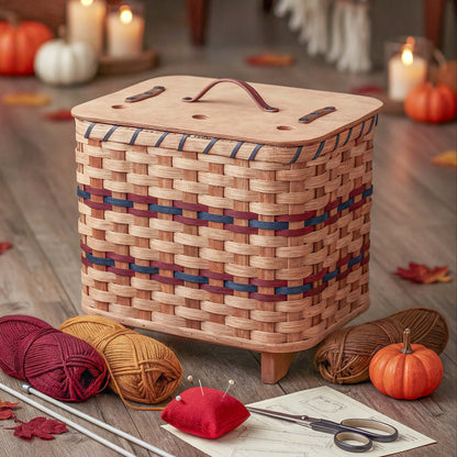 Knitting Basket | Amish Wicker Yarn Storage & Organizer Wine & Blue