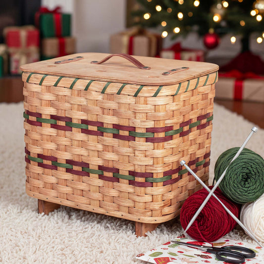 Knitting Basket | Amish Wicker Yarn Storage & Organizer Wine & Green