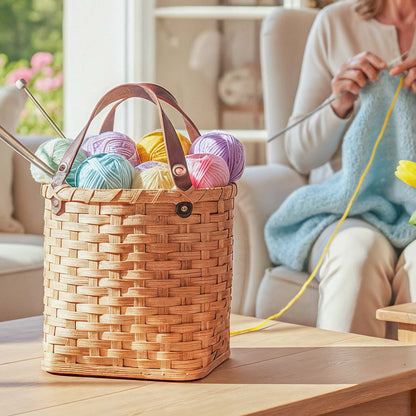 Knitting & Crochet Travel Bag | Soft Sided Amish Wicker Tote Plain