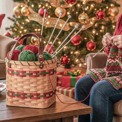 Knitting & Crochet Travel Bag | Soft Sided Amish Wicker Tote Wine & Green