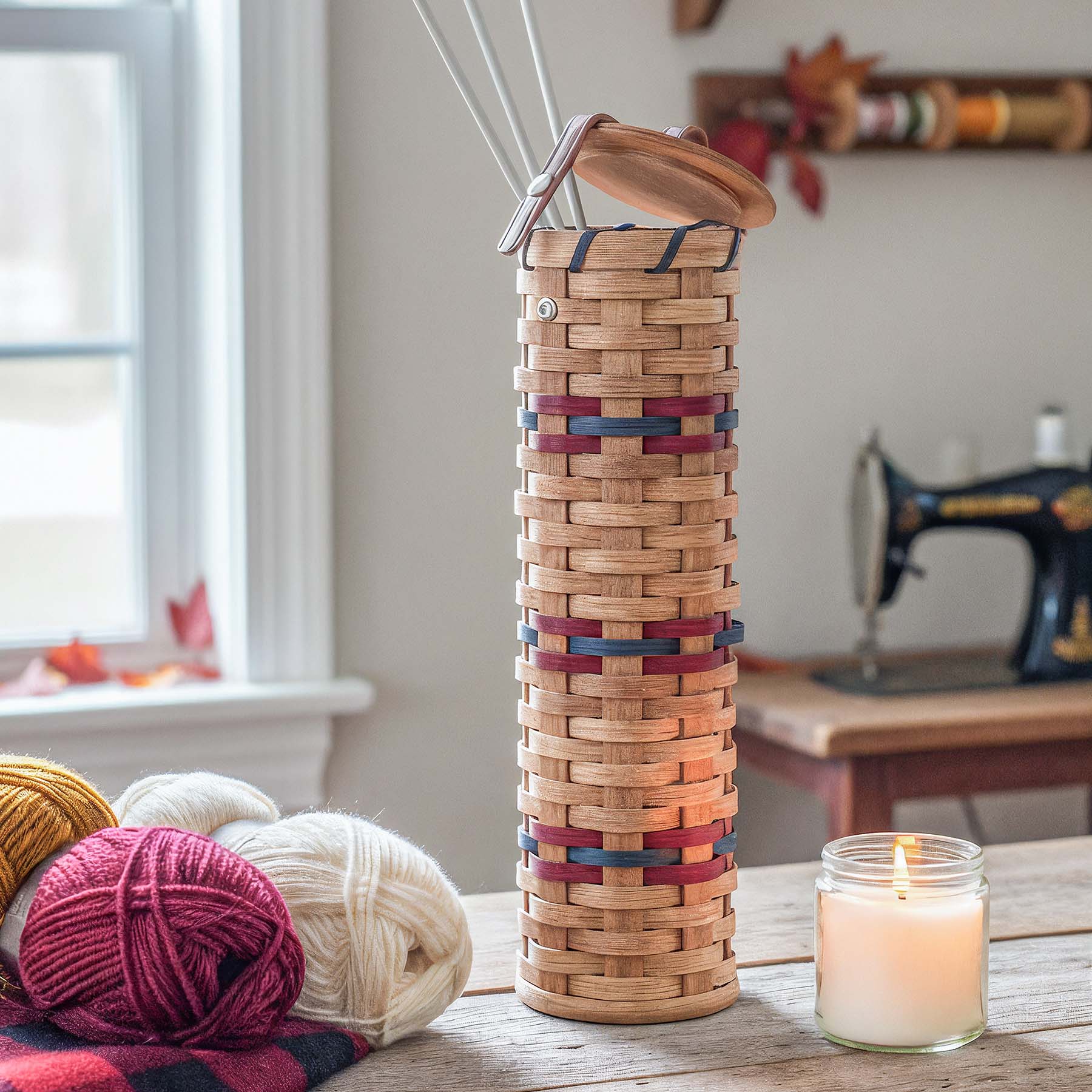 Knitting Needle Storage | Amish Needle & Crochet Hook Organizer Case Wine & Blue