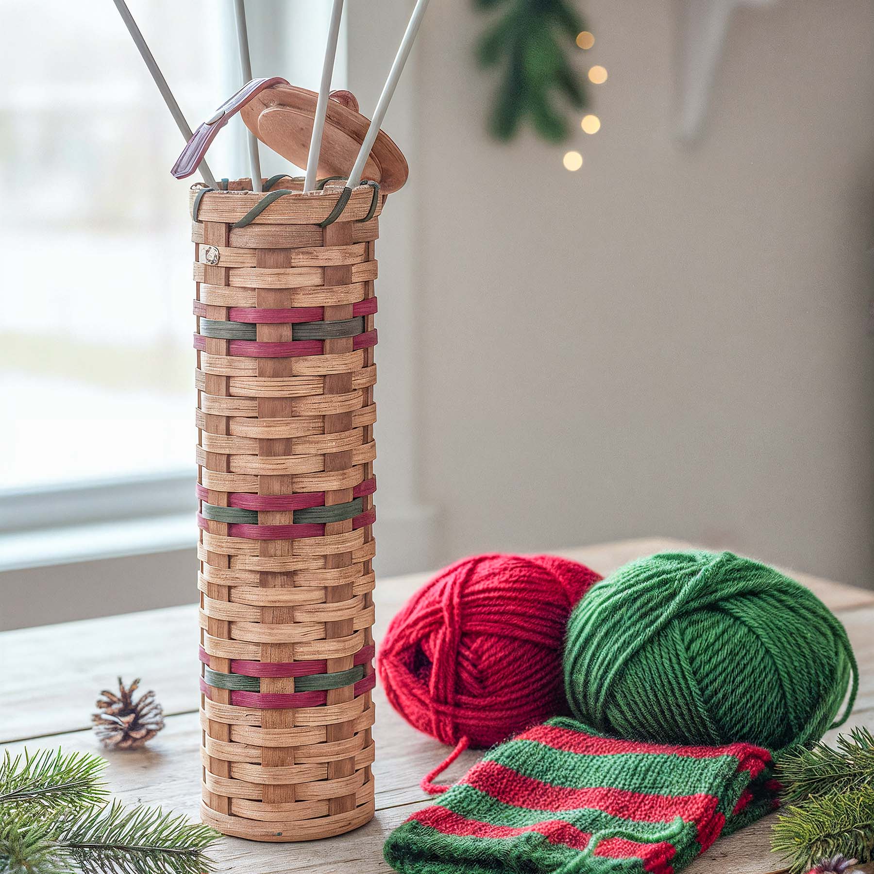 Knitting Needle Storage | Amish Needle & Crochet Hook Organizer Case Wine & Green