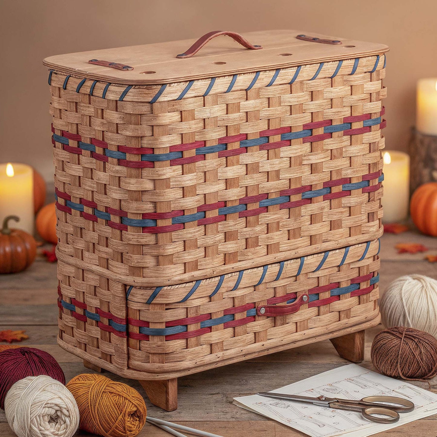 The Yarn Barn | Extra-Large Amish Knitting & Crochet Organizer Wine & Blue
