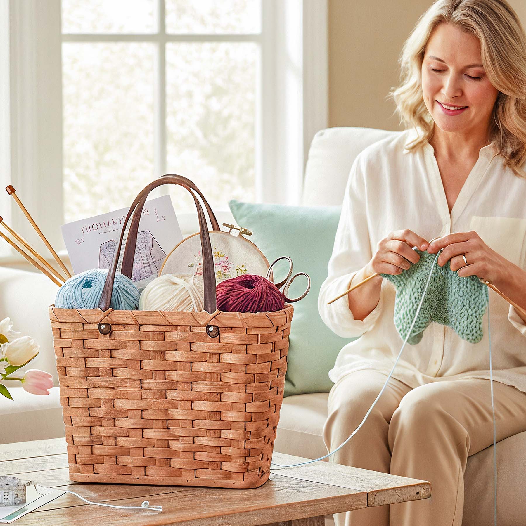 Wicker Project Bag | Crafty Amish Knitting & Crochet Tote Plain