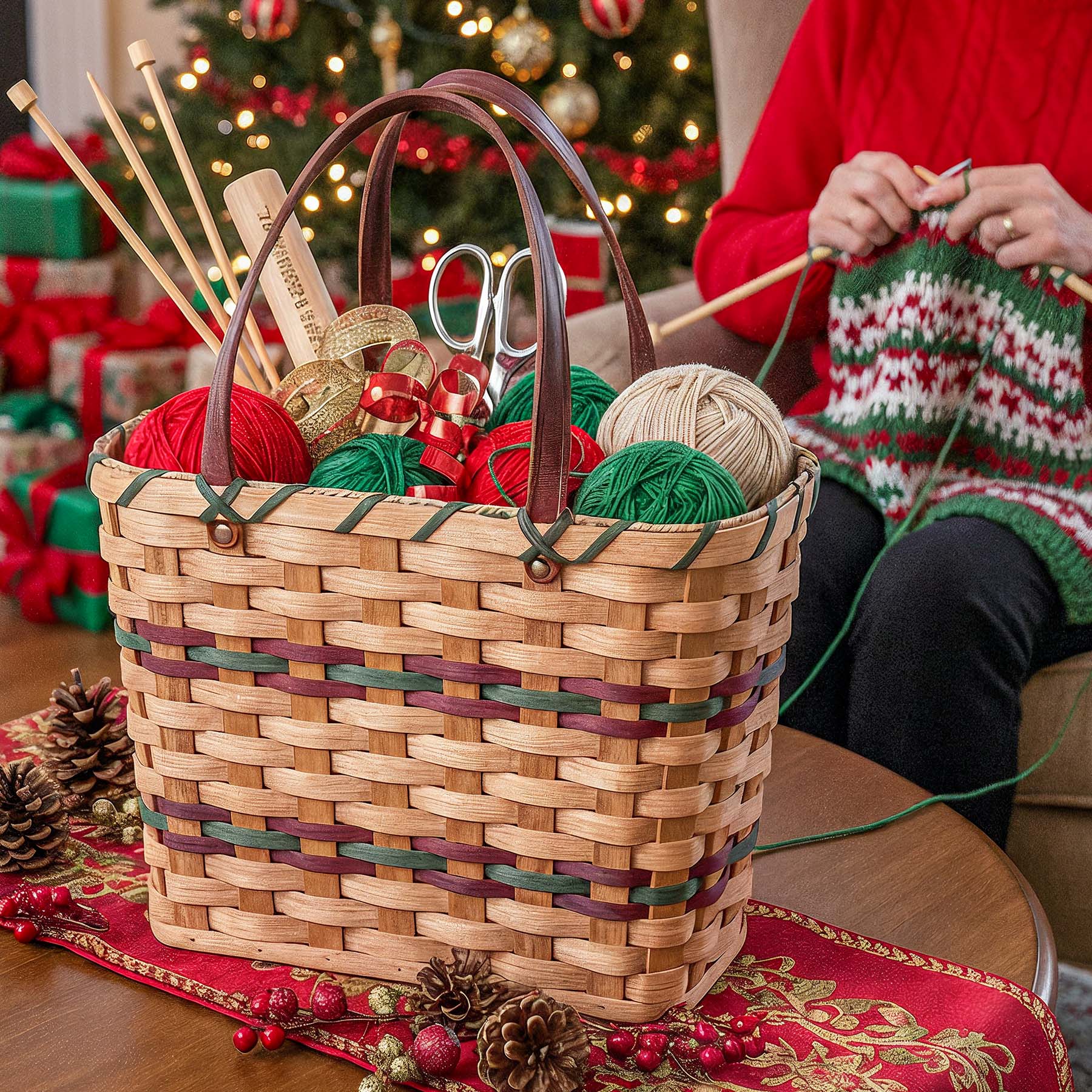 Wicker Project Bag | Crafty Amish Knitting & Crochet Tote Wine & Green