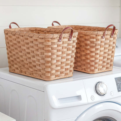 2-Pack Laundry Storage Baskets | Woven Organizing Hamper Pair Plain