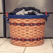 Extra Large Round Basket | Amish Woven Wicker Laundry Basket Wine & Blue