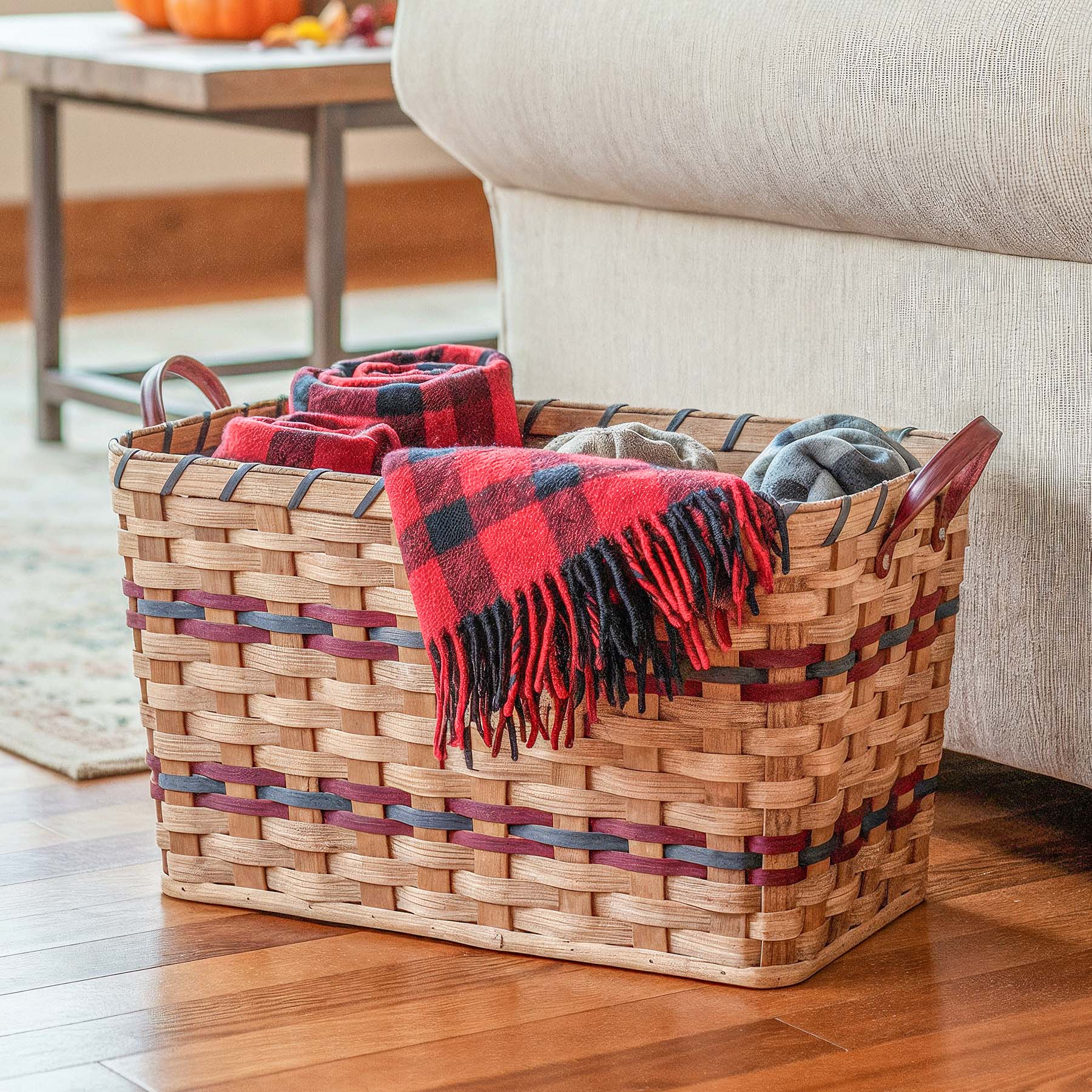 Laundry Storage Basket | Amish Woven Wicker Organizing Hamper Wine & Blue