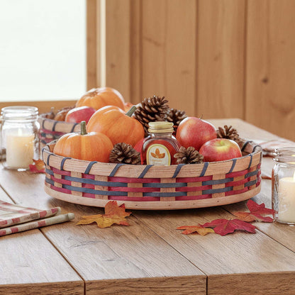 Large Tabletop Lazy Susan | 12" Amish Woven Wicker Rotating Basket Wine & Blue