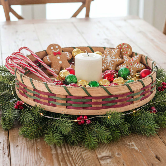 Large Tabletop Lazy Susan | 12" Amish Woven Wicker Rotating Basket Wine & Green