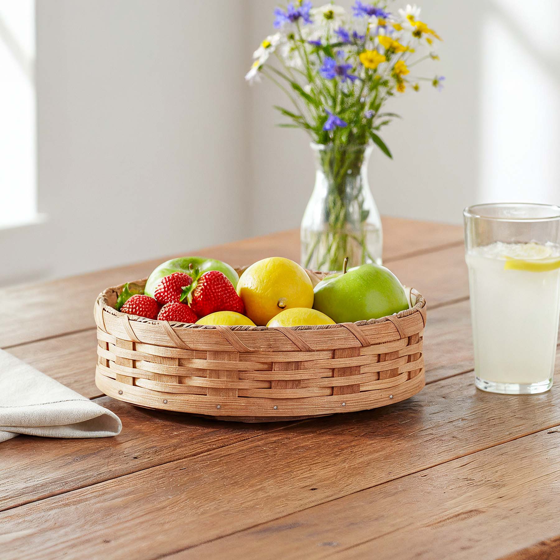 Medium Tabletop Lazy Susan | 10" Amish Woven Wicker Rotating Basket Plain