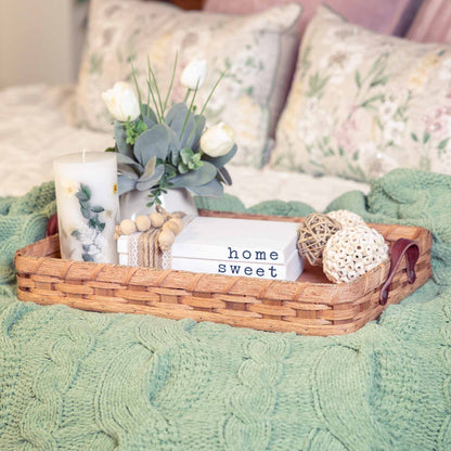 Basket Tray For Coffee Table | Decorative Amish Wicker Serving Tray Plain