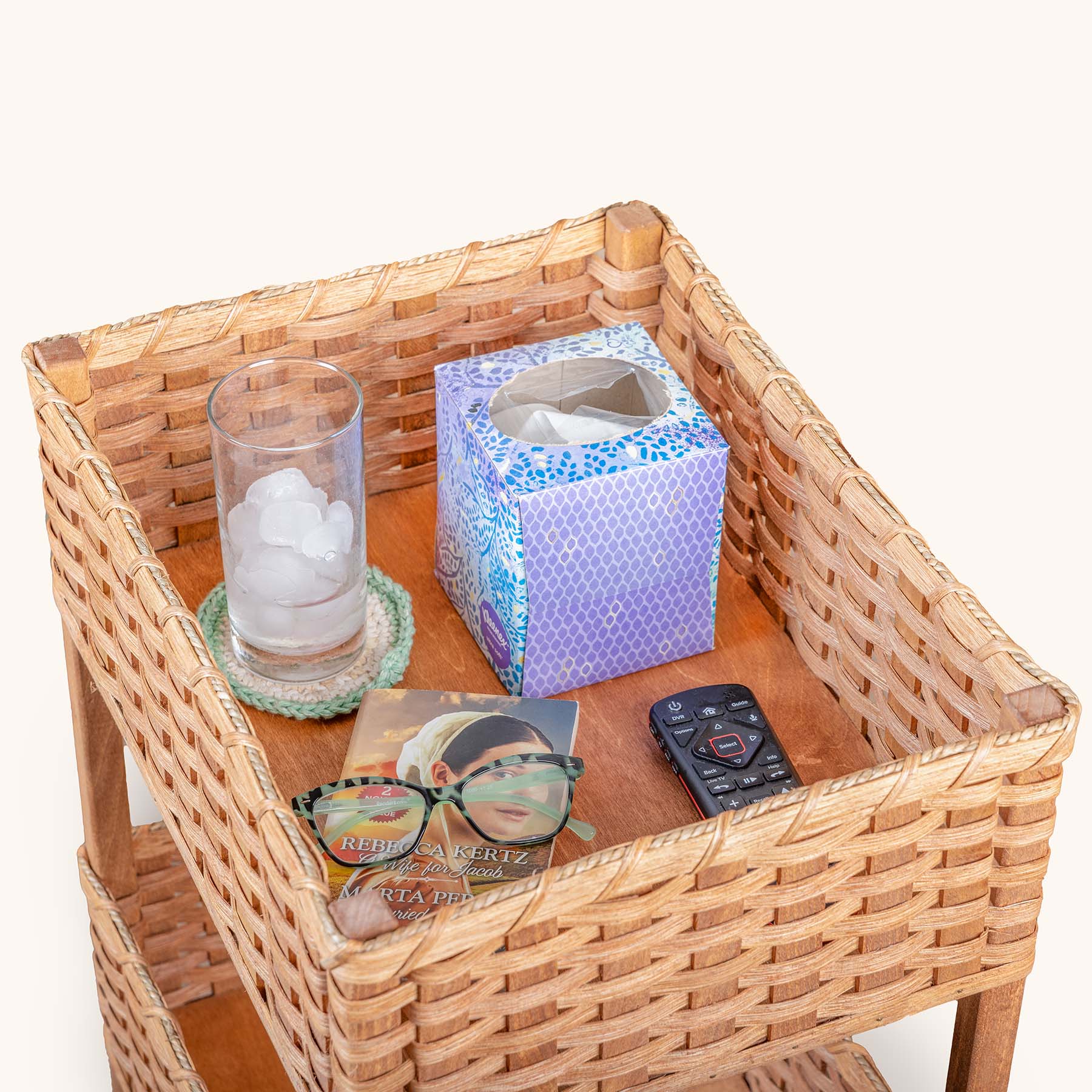Chairside Crafting Hub | Amish Wicker 2-Tier Storage Basket Side Table