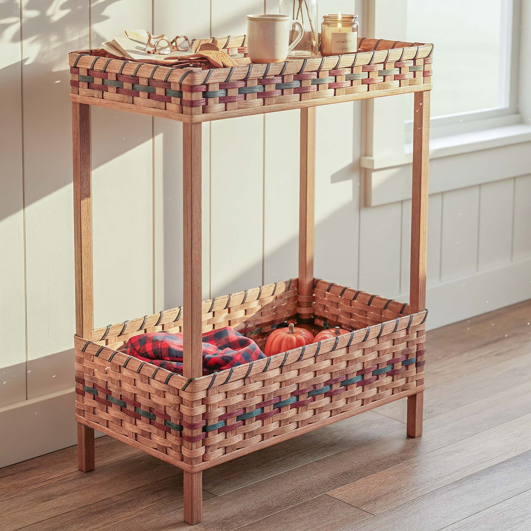 Entryway Table with Storage | Amish Console Table & Hallway Organizer Wine & Blue