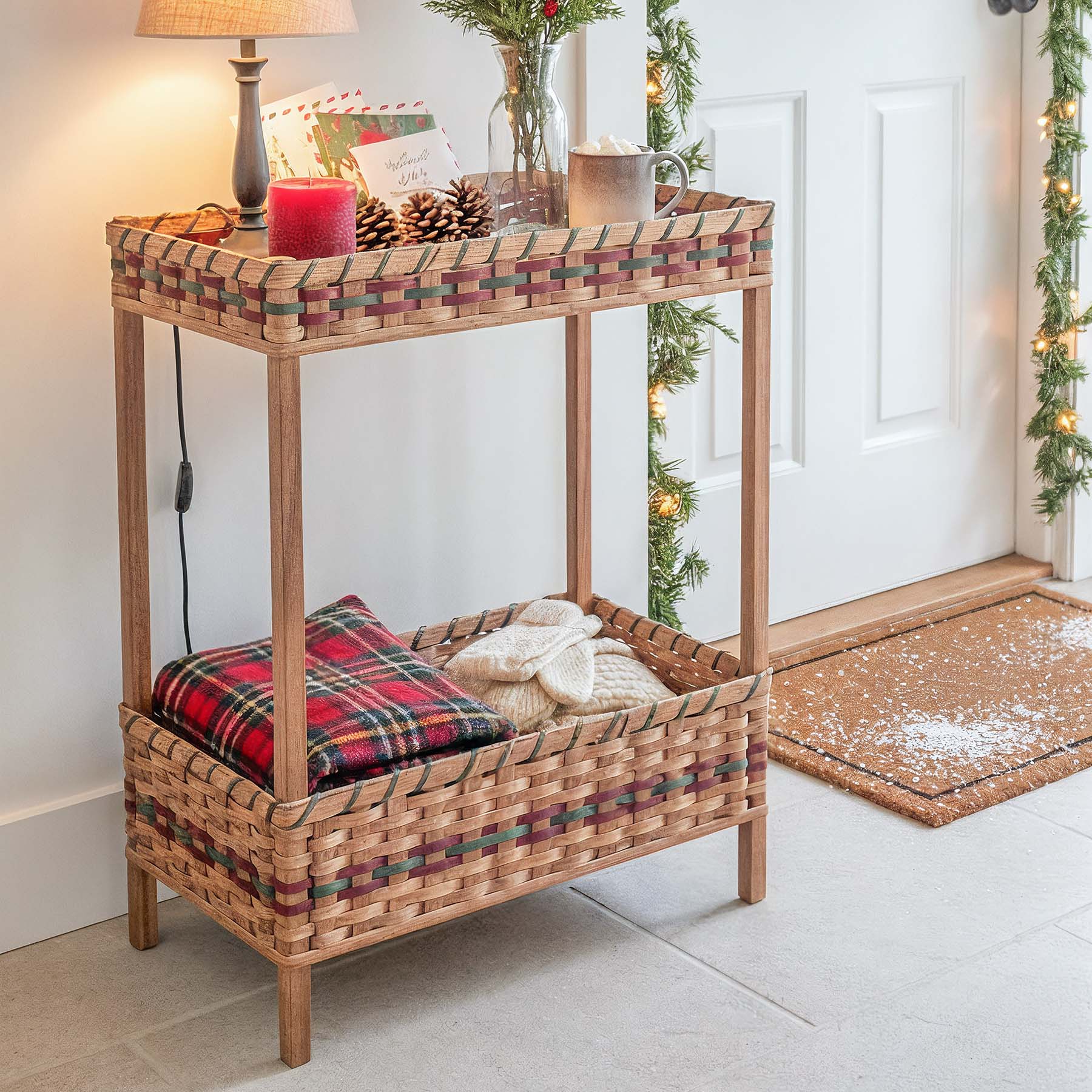 Entryway Table with Storage | Amish Console Table & Hallway Organizer Wine & Green