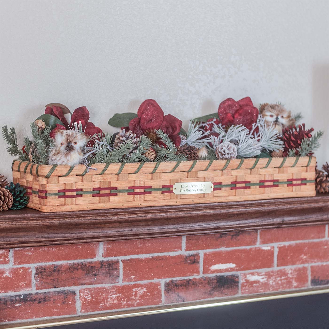 Farmhouse Table Centerpiece | Large Amish Wicker Decorative Tray Wine & Green