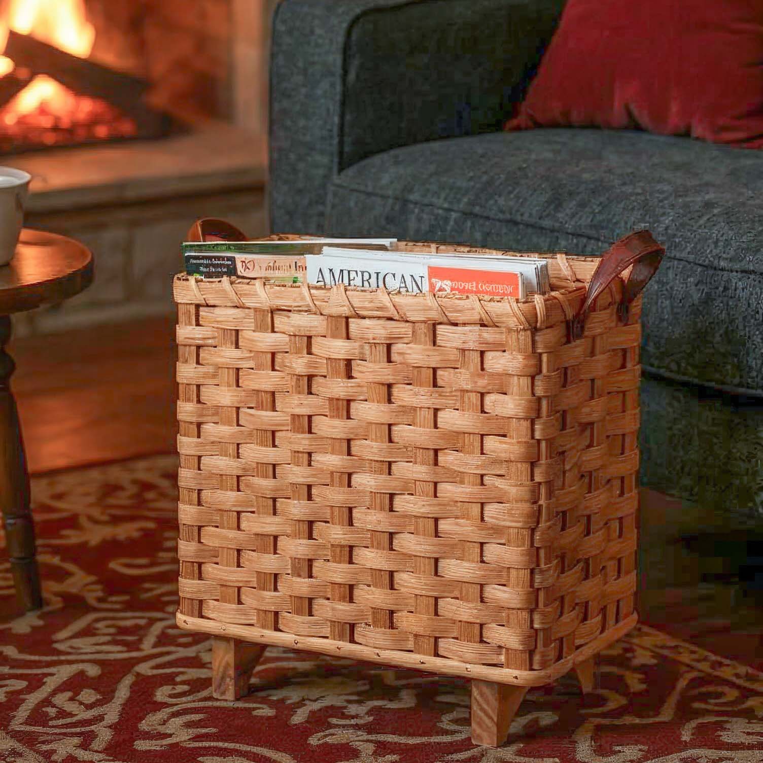 Slim Magazine Basket | Amish Woven Wicker Storage Basket w/Legs Plain