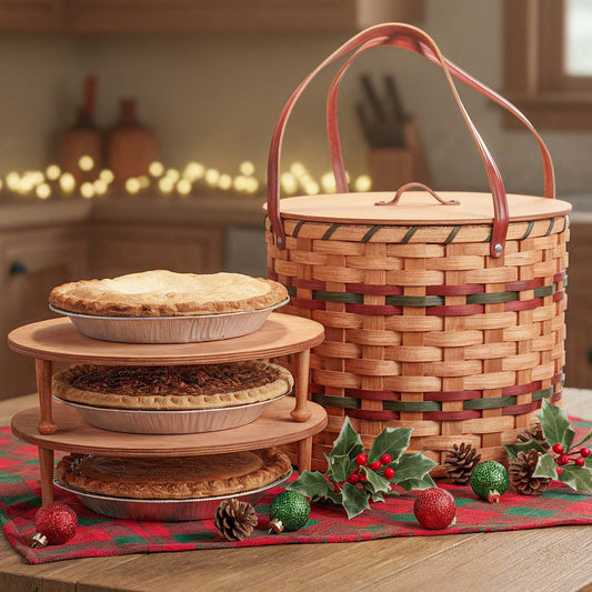 Triple Pie Basket | Amish Woven 3-Pie Travel Transport Container
