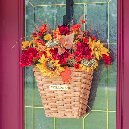 Front Door Hanging Basket | Flat Back Amish Wicker Wall Basket Plain