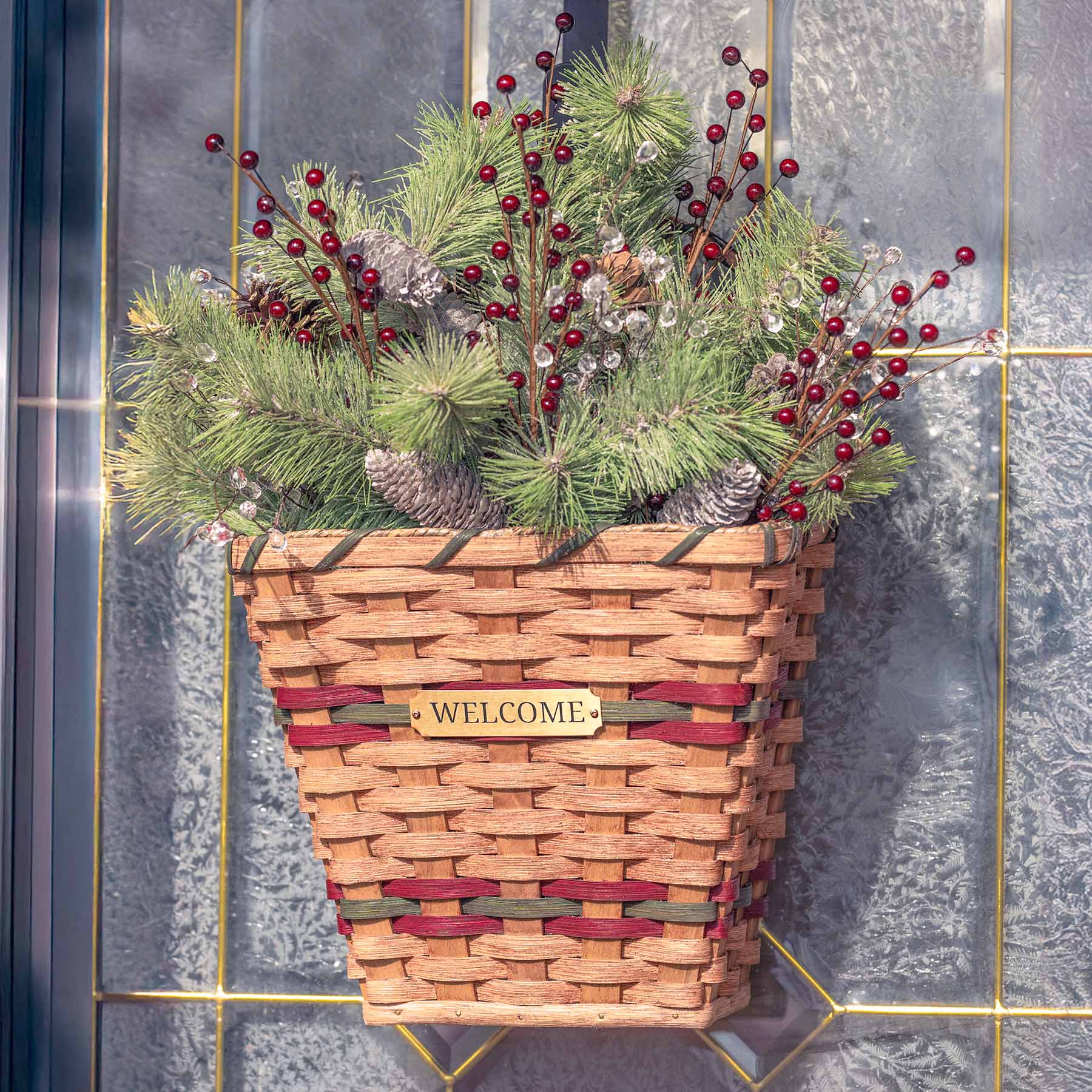 Front Door Hanging Basket | Flat Back Amish Wicker Wall Basket Wine & Green