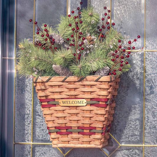 Front Door Hanging Basket | Flat Back Amish Wicker Wall Basket Wine & Green