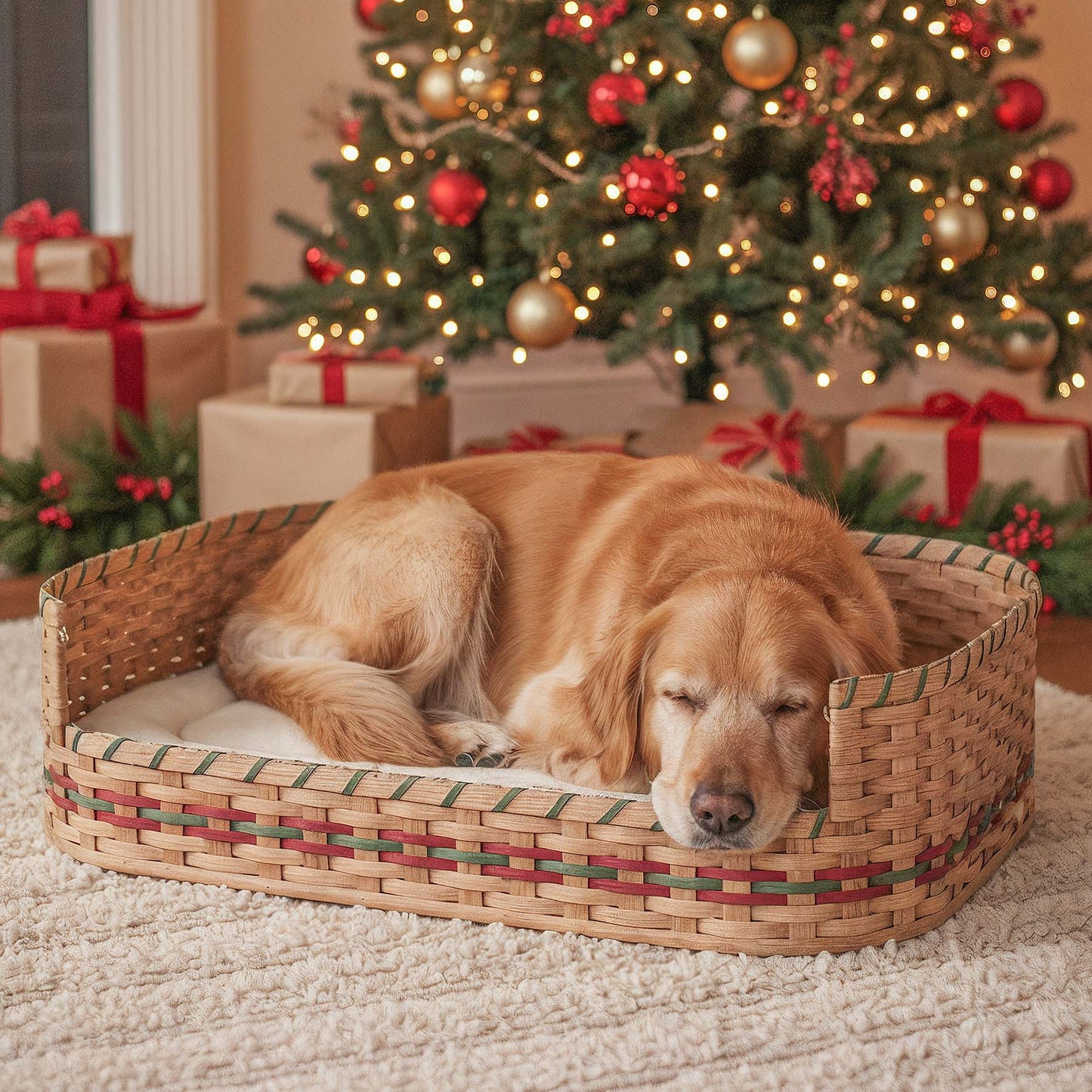 Large Wicker Dog Bed | Amish Woven Pet Bed Basket Wine & Green