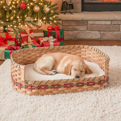 Medium Wicker Dog Bed | Amish Woven Pet Bed Basket Wine & Green
