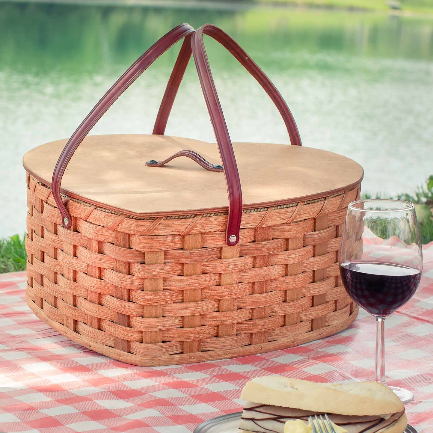 Heart Shaped Picnic Basket | Vintage Heirloom Amish Wicker Basket Plain