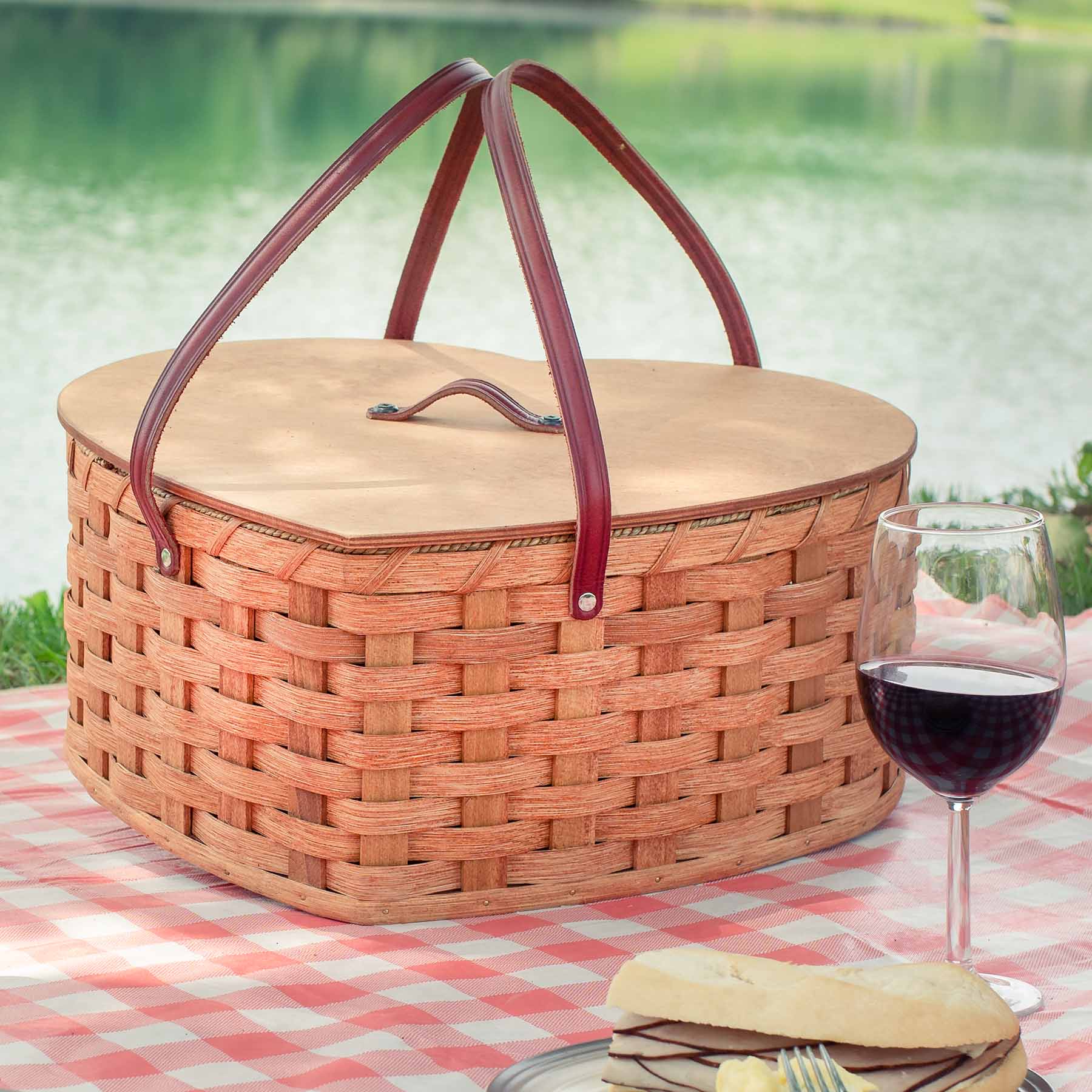 Heart Shaped Picnic Basket | Vintage Heirloom Amish Wicker Basket Plain