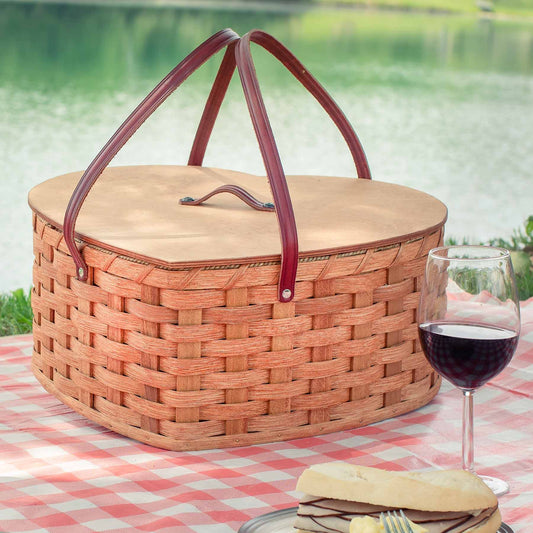 Heart Shaped Picnic Basket | Vintage Heirloom Amish Wicker Basket Plain