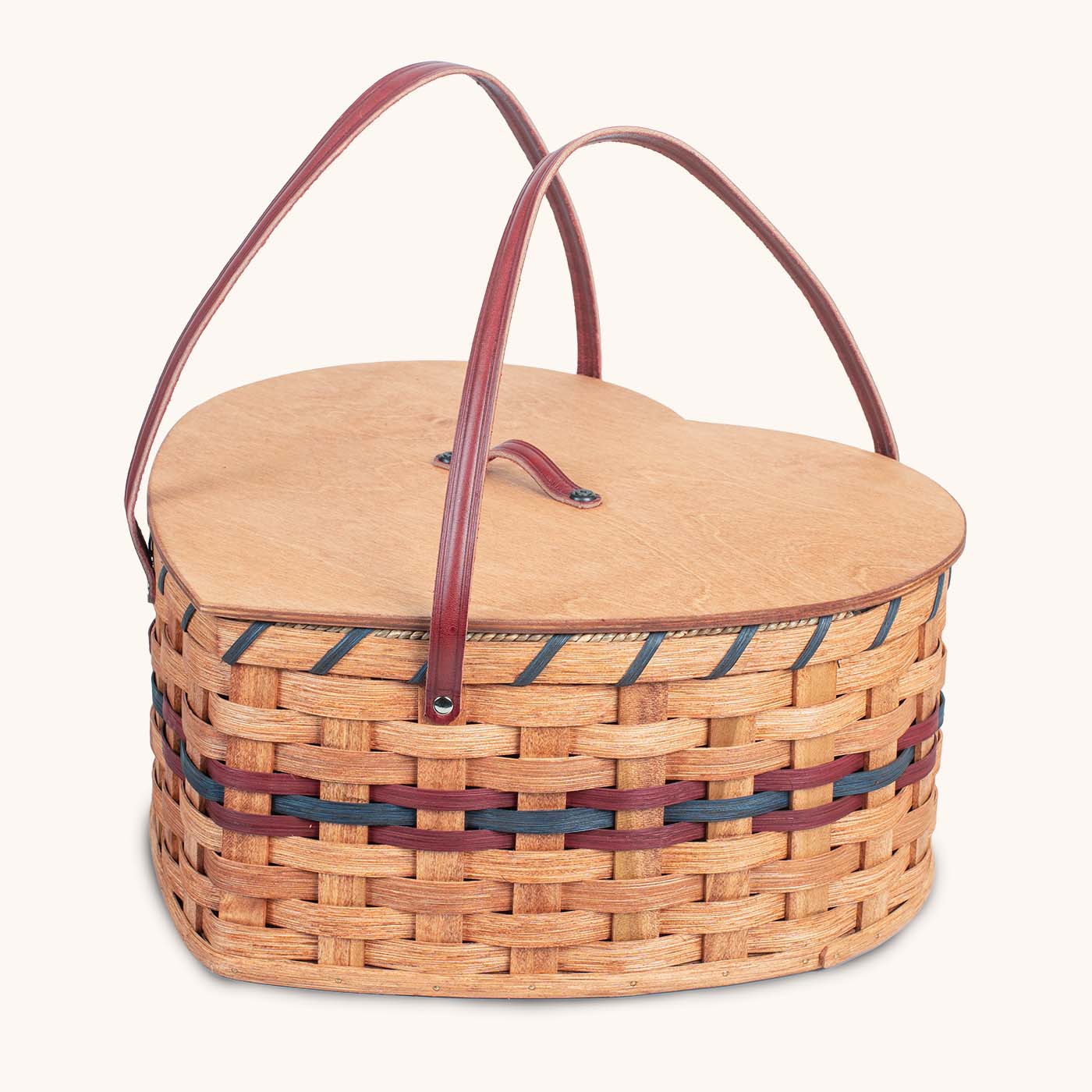 Heart Shaped Picnic Basket | Vintage Heirloom Amish Wicker Basket Wine & Blue