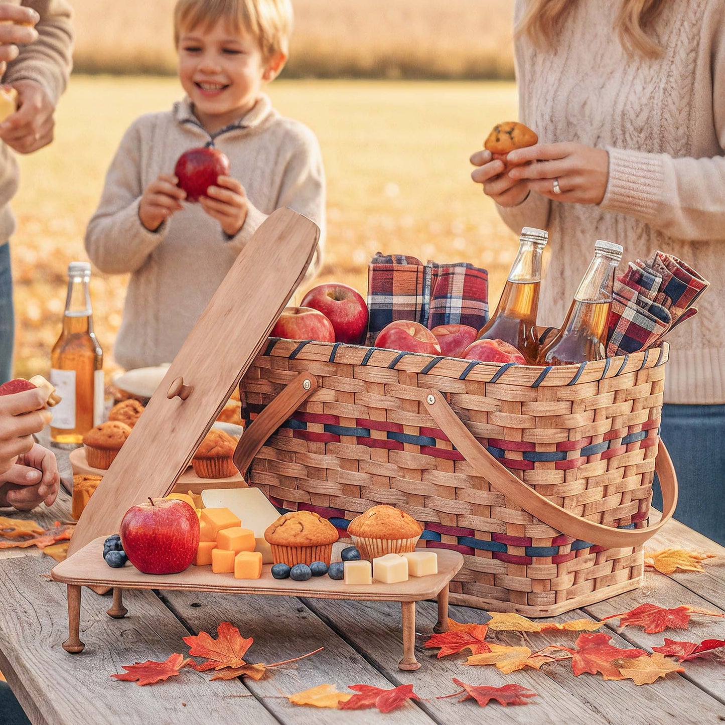 Homestead Picnic Basket | Amish Farmhouse Fellowship Meal Carrier Wine & Blue