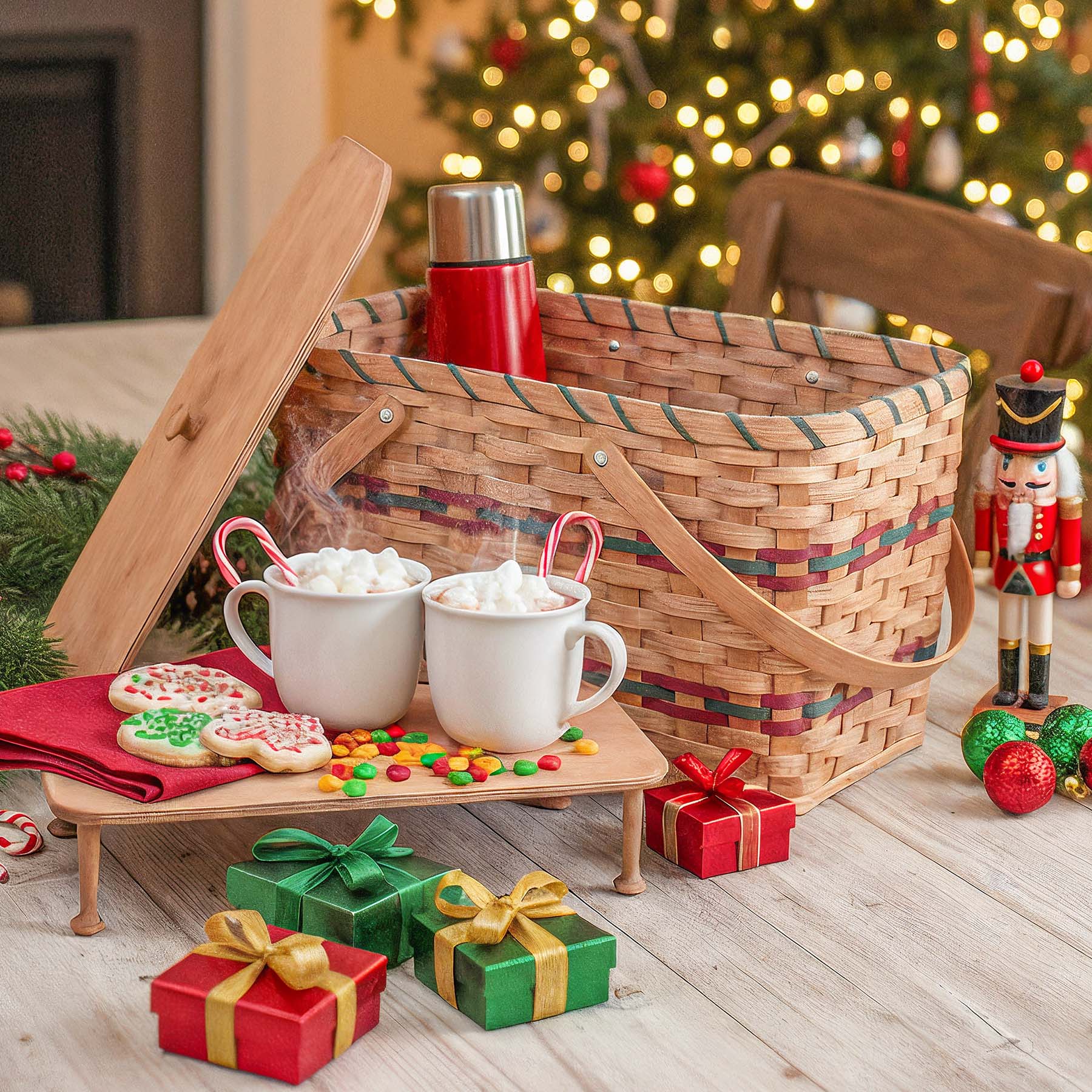 Homestead Picnic Basket | Amish Farmhouse Fellowship Meal Carrier Wine & Green