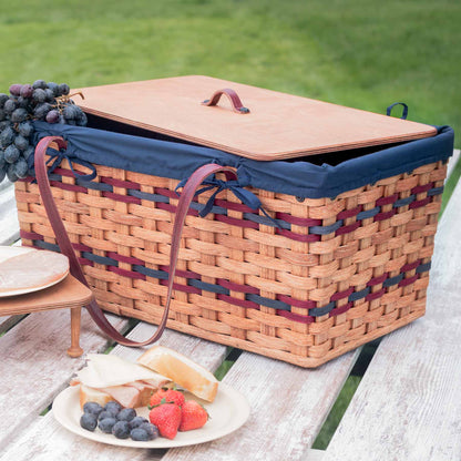 Large Picnic Basket | Old-Order Amish Woven Picnic Hamper Basket Wine & Blue