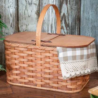 Large Vintage Picnic Basket | Amish Wicker Classic Family Picnic Basket Plain