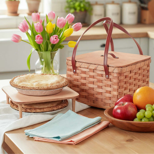 Square Two Pie Carrier | Amish Dual Pie & Picnic Basket Plain