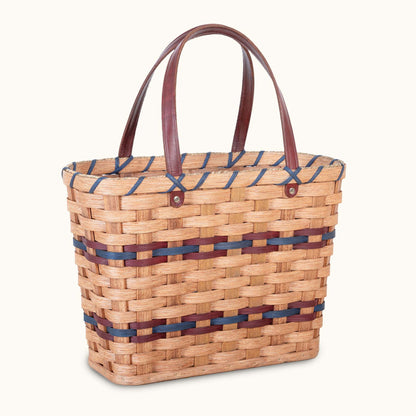 Wicker Tote Bag | Amish Crafted Carryall Basket Handbag Wine & Blue