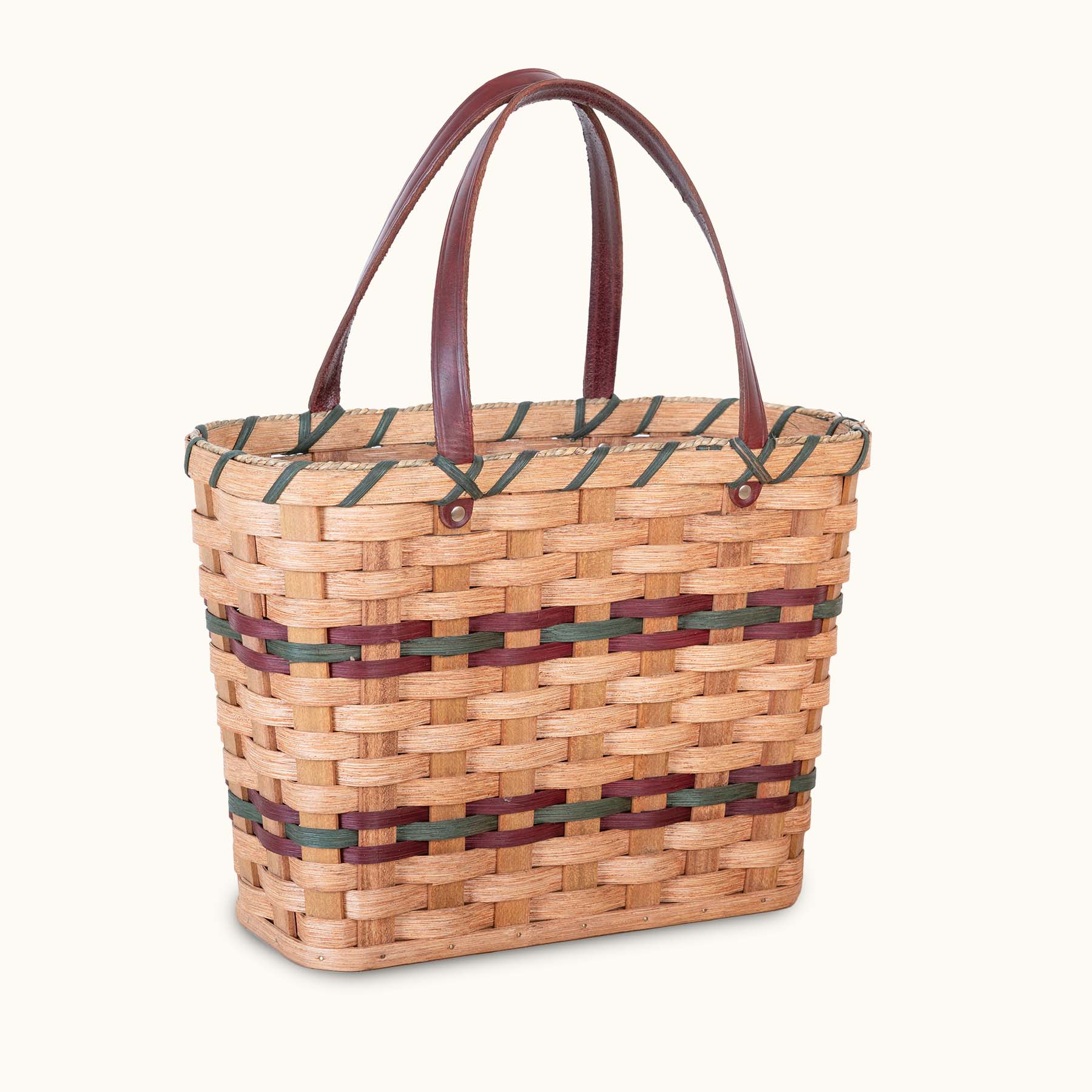 Wicker Tote Bag | Amish Crafted Carryall Basket Handbag Wine & Green