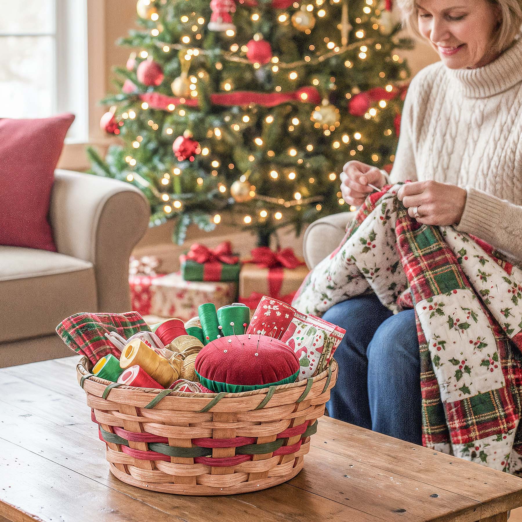 Amish Mending Basket | Wicker Darning & Sewing Notion Storage Wine & Green