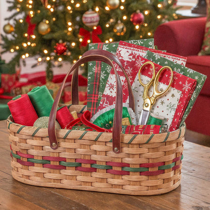 Craft Caddy | Handy Amish Wicker Sewing Tote Basket w/Handles Wine & Green