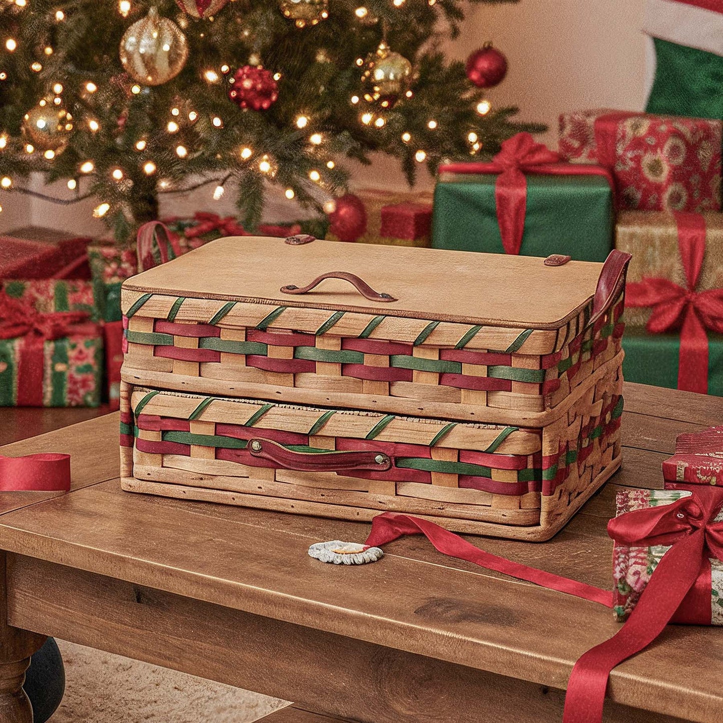 Large Sewing & Craft Basket | Sewing Organizer Box w/Drawer Wine & Green