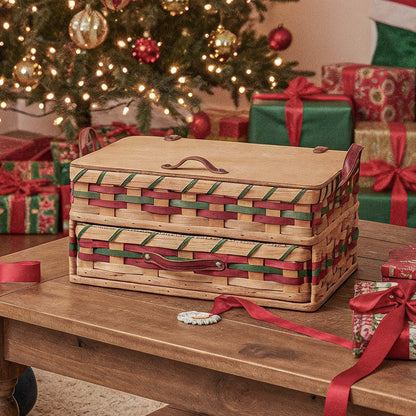 Large Sewing & Craft Basket | Sewing Organizer Box w/Drawer Wine & Green