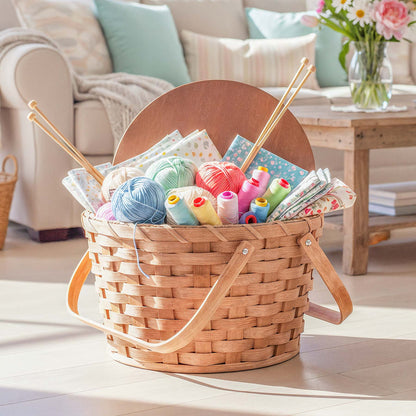 Round Sewing & Knitting Basket | Large Amish Woven Wooden Basket Plain