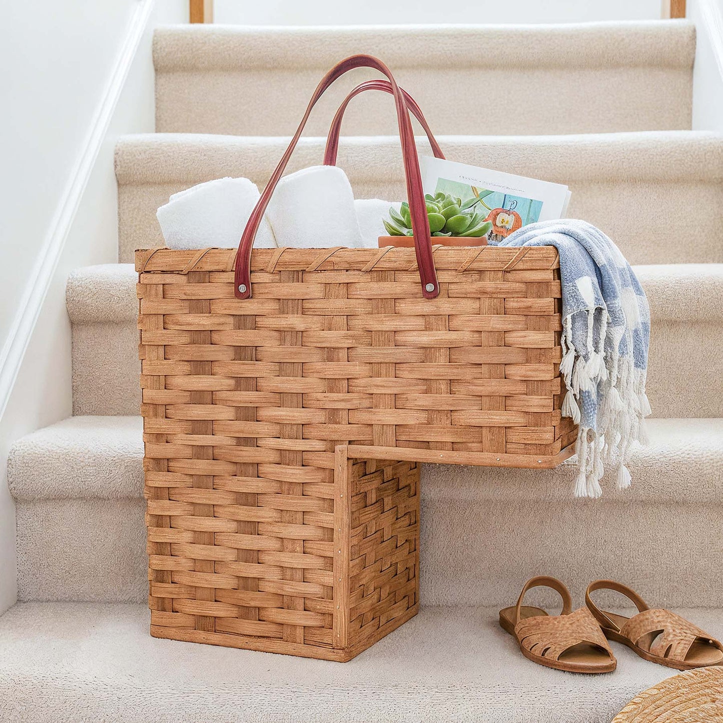 Large Wicker Stair Basket | Amish Woven Step Organizer Plain