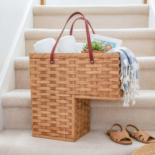 Large Wicker Stair Basket | Amish Woven Step Organizer Plain