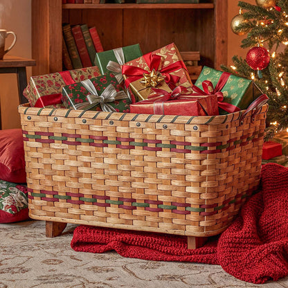 Large Toy Storage Basket | Optional Wooden Chest Lid Available Wine & Green