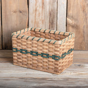 SALE! 15" x 10" x 9" Tall Amish Handmade Rectangle Basket with Green Trim
