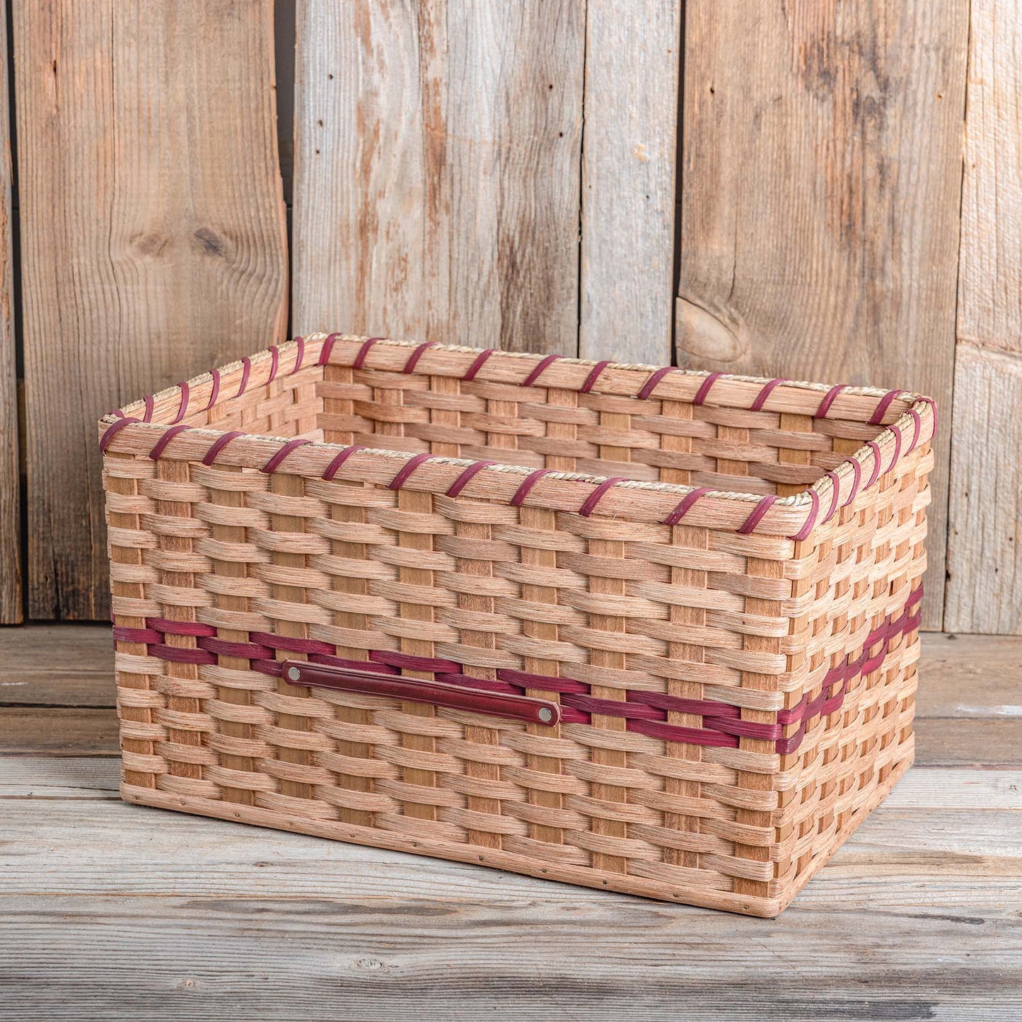 SALE! 20" x 13" x 11" Tall Amish Handmade Rectangle Basket w/Wine Trim