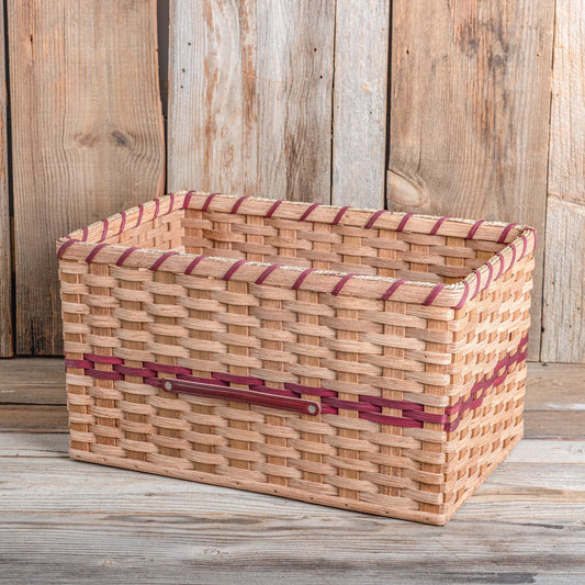 SALE! 20" x 13" x 11" Tall Amish Handmade Rectangle Basket w/Wine Trim