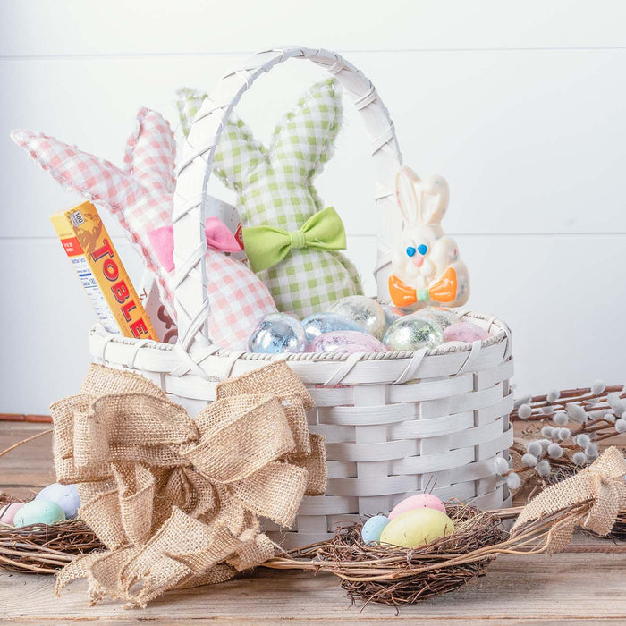 Medium White Oval Easter Basket | Farmhouse Decorative Amish Wicker